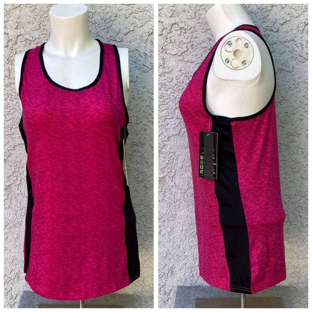 Game Time Pink w/ Black Racing Stripe Active Tank Top Shirt Gym Workout Athlete
